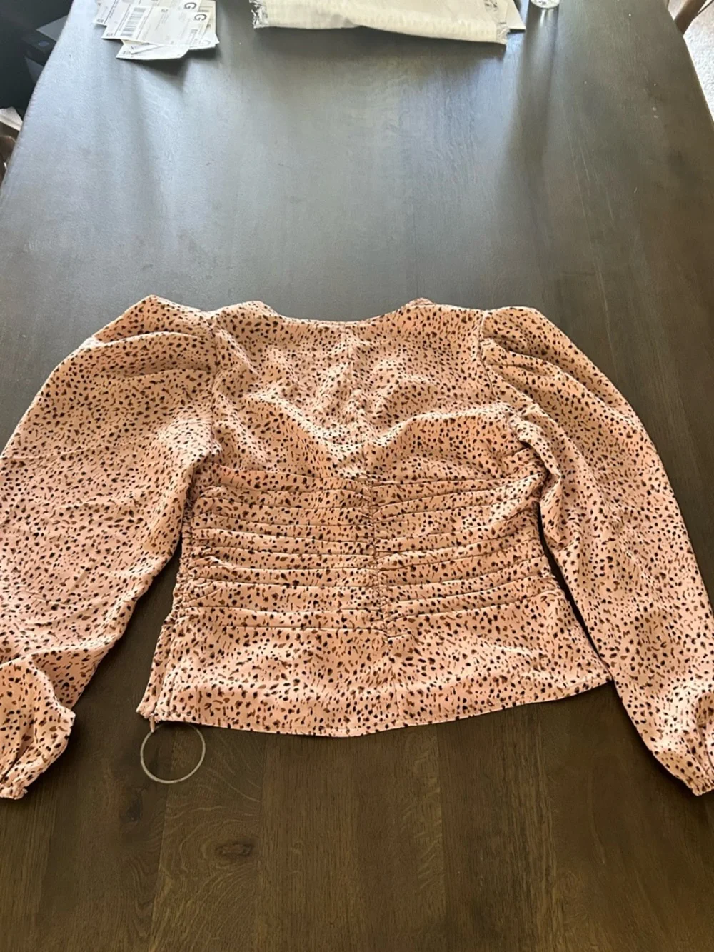 ASTR the label leopard print cinch front puff sleeve top blouse cream brown